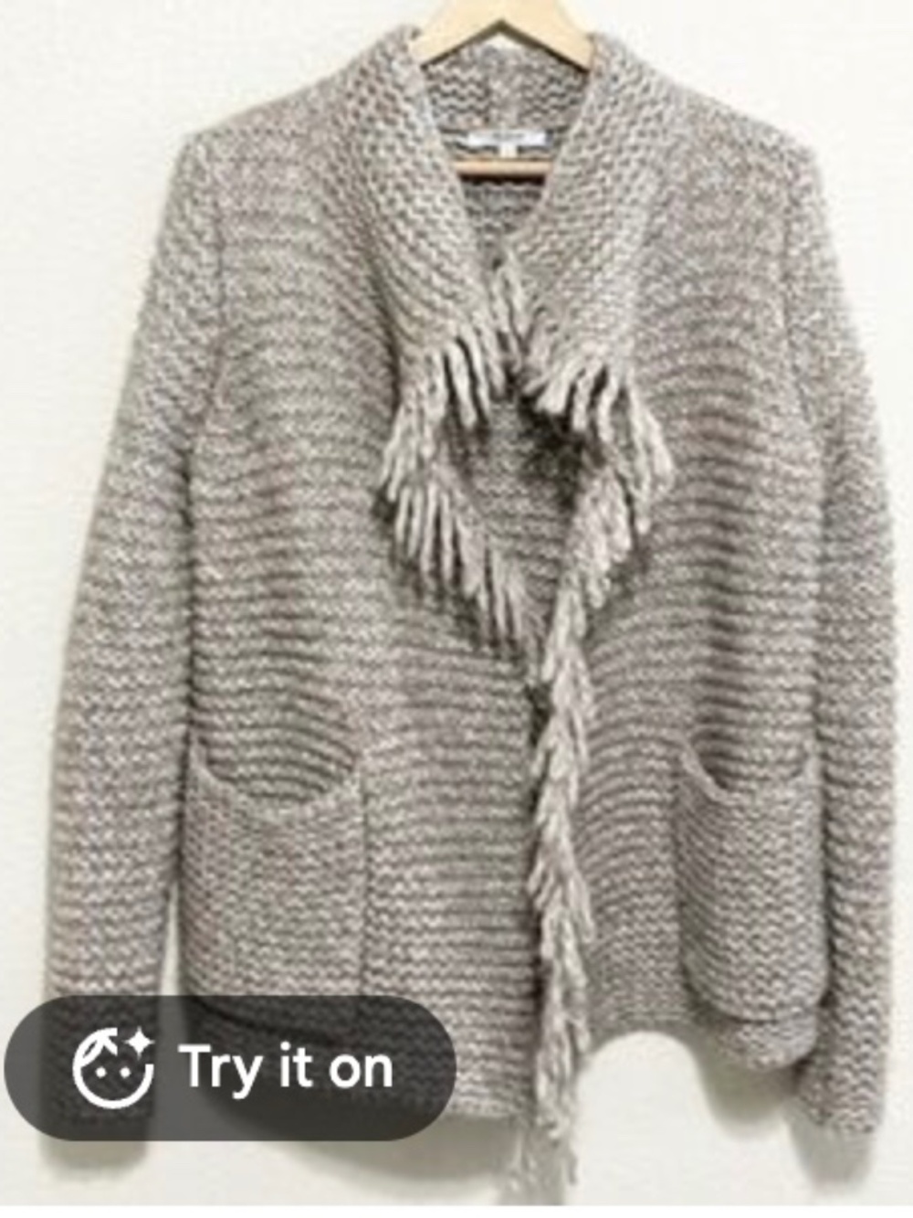 Madewell Chunky Knit Fringe Shawl Collar Cardigan Sweater XS